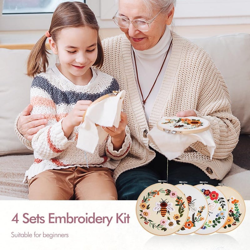 wtisan Embroidery Kit for Adults, 4 Sets Cross Stitch Kits for Adults with Stamped Flower Pattern and Easy Instruction, Embroidery Kits with Embroidery Hoop and Color Threads - Image 5